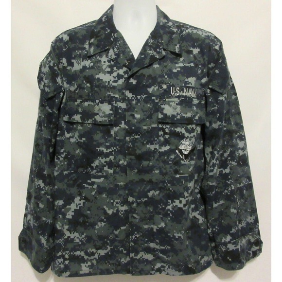 US Navy Working Uniform Type I Blue Digital Camo Shirt Jacket Medium Short - Picture 3 of 12